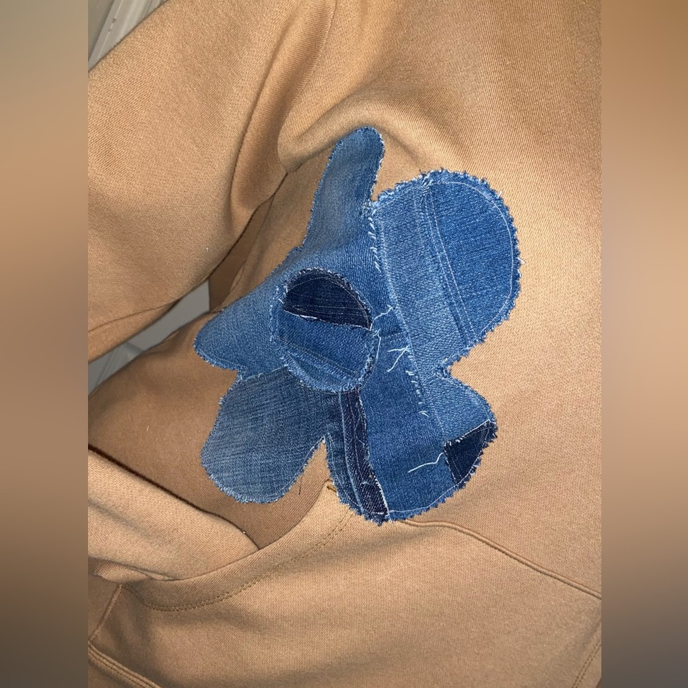 UpCycled Hoodie with Denim-XL-Unisex - Picture 4 of 6